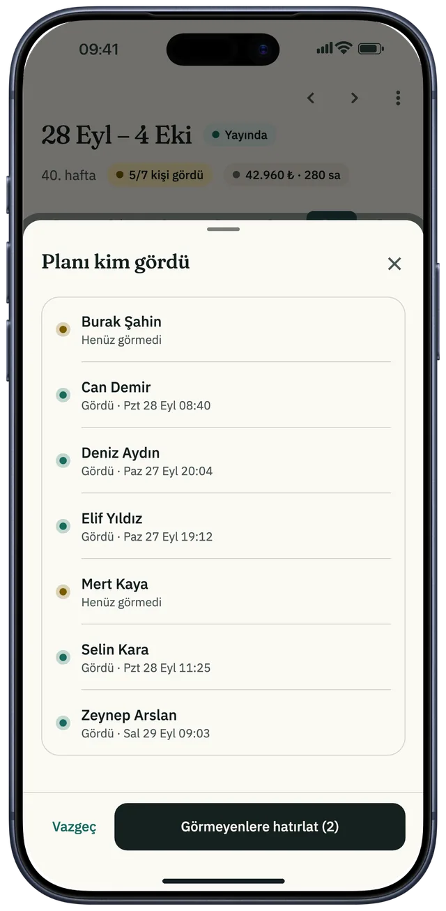 Planı kim gördü: kimin ne zaman gördüğü ve görmeyenlere hatırlatma düğmesi