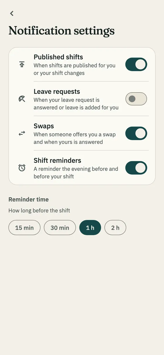 Notification settings and reminder time
