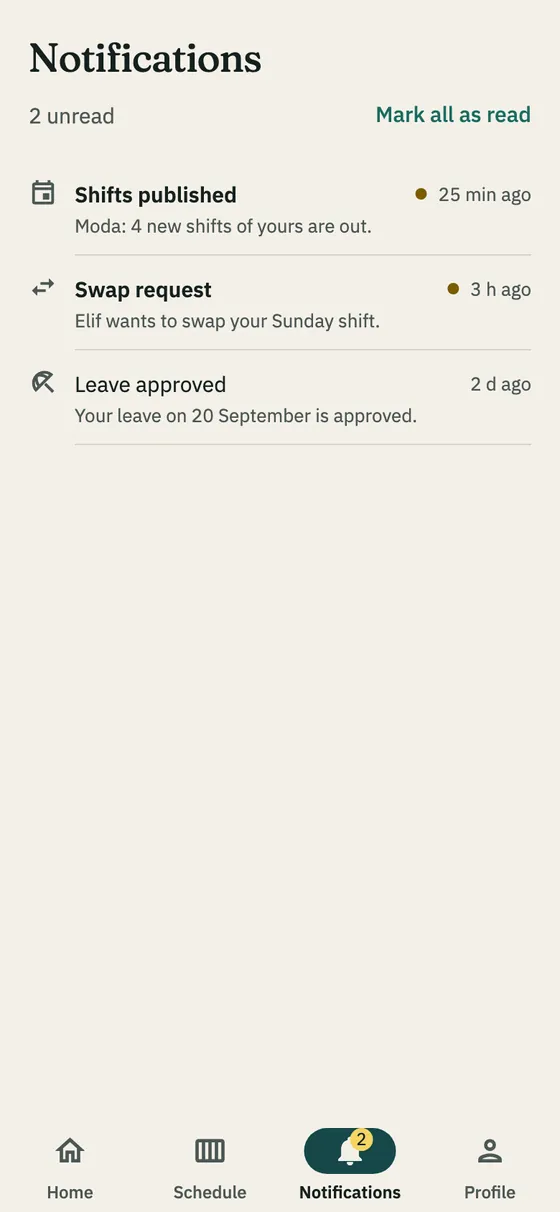 The Notifications tab
