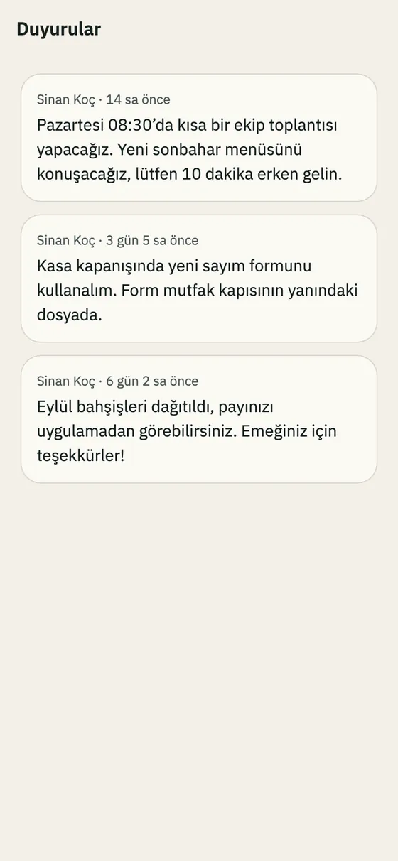 Duyurular sayfası