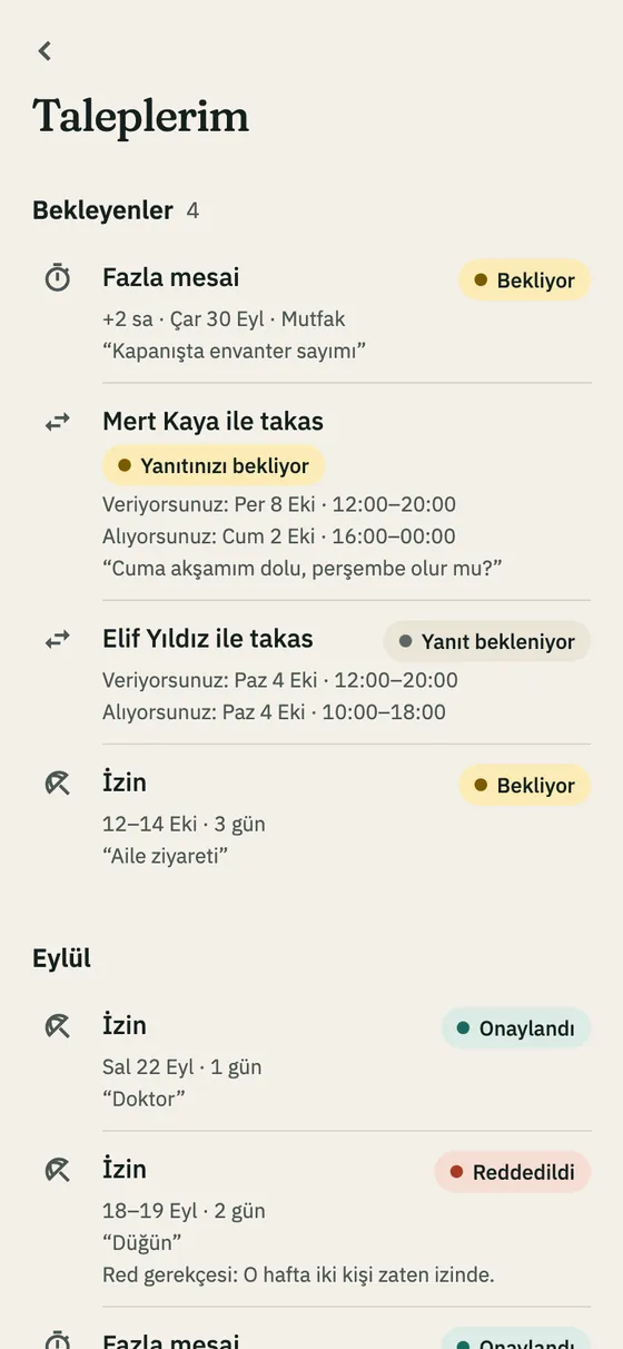 Taleplerim sayfası