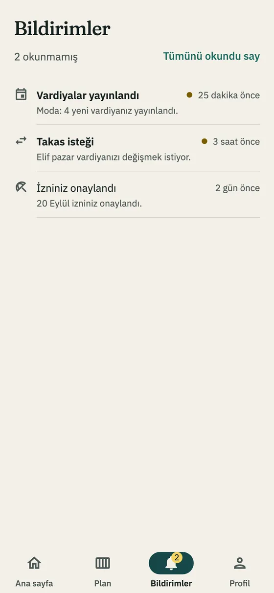 Bildirimler sekmesi