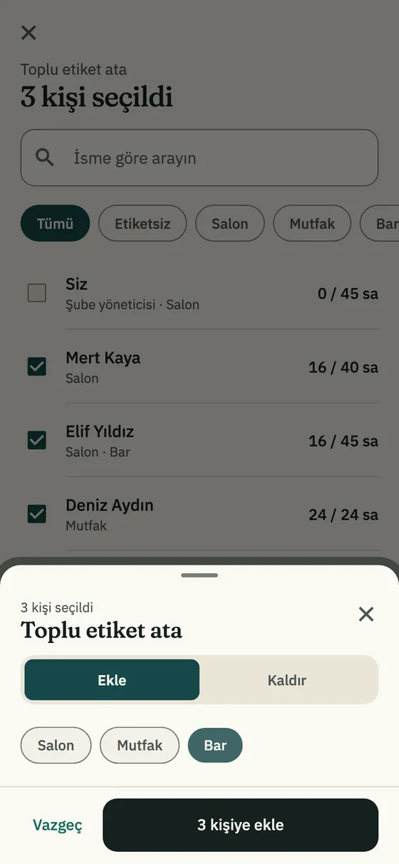 Toplu etiket atama penceresi