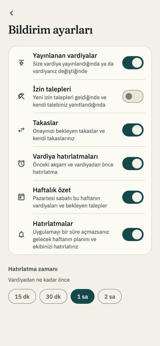 Yönetici bildirim ayarları
